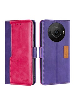 For Sharp Aquos R8 Pro SH-51D Contrast Color Side Buckle Leather Phone Case(Purple + Rose Red)
