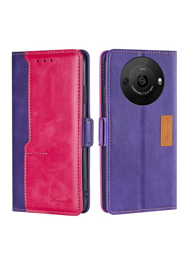 Green Tiger - For Sharp Aquos R8 Pro SH-51D Contrast Color Side Buckle Leather Phone Case(Purple + Rose Red) - Image 1