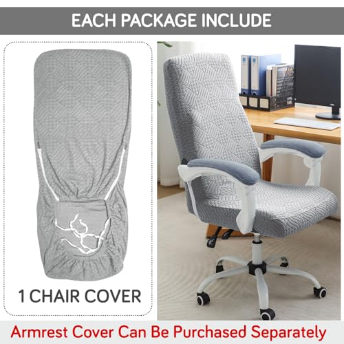 HOKIPO Office Chair Cover for Executive Chair (High-Back) – 170 GSM Stretchable Jacquard – Washable & Anti-Slip – Fits Big & Tall Office Chairs, Light Grey (AR-5364-LGRY-L) - Image 4