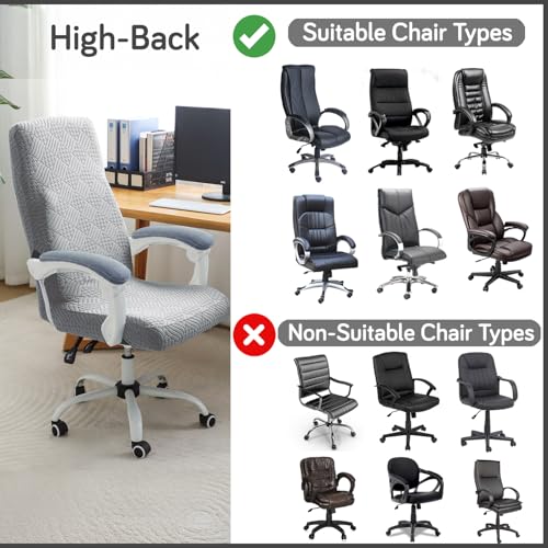 HOKIPO Office Chair Cover for Executive Chair (High-Back) – 170 GSM Stretchable Jacquard – Washable & Anti-Slip – Fits Big & Tall Office Chairs, Light Grey (AR-5364-LGRY-L) - Image 3