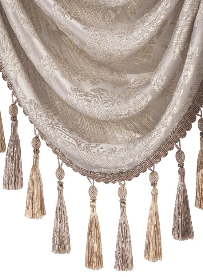 Loom and Mill Luxury Jacquard Waterfall Valance for Living Room, Floral Damask Swag Window Valances with Multi-Tassels, Elegant Swag Curtains for Bedroom Holiday Banquet Decor(W110, Light Taupe+Gold) - Image 4