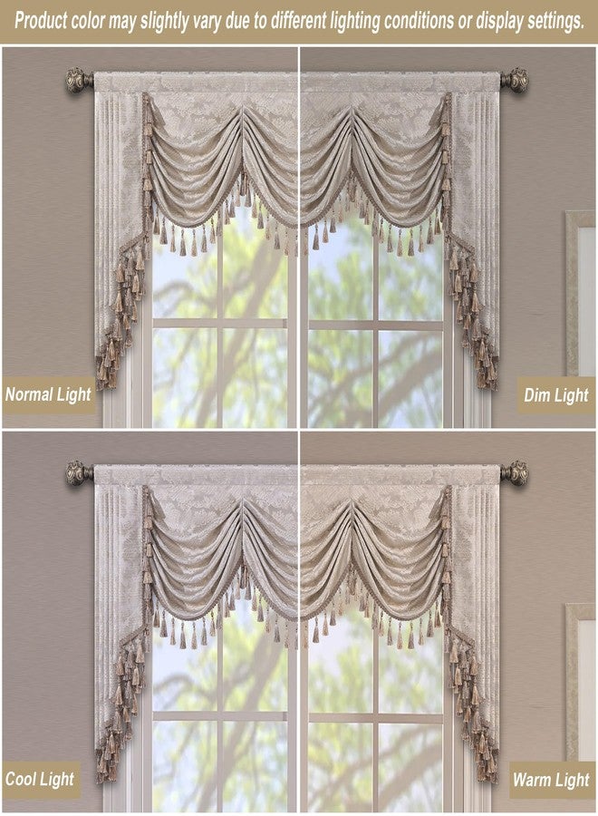 Loom and Mill Luxury Jacquard Waterfall Valance for Living Room, Floral Damask Swag Window Valances with Multi-Tassels, Elegant Swag Curtains for Bedroom Holiday Banquet Decor(W110, Light Taupe+Gold) - Image 3