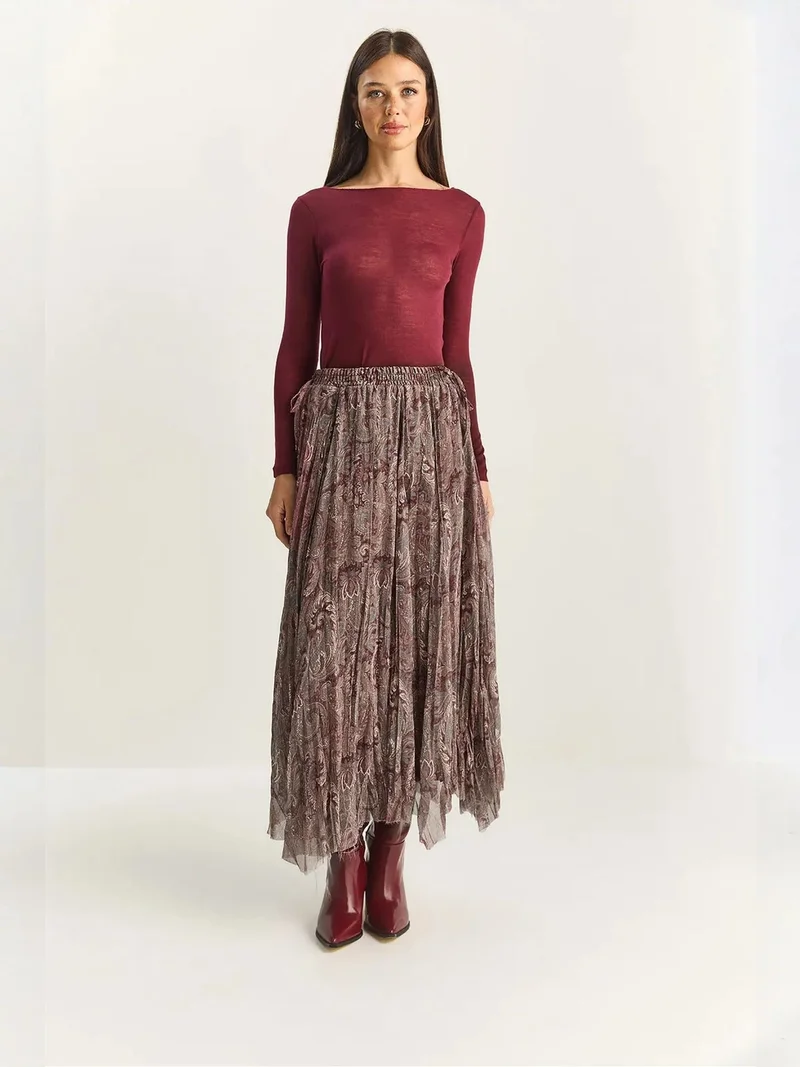 Bianco Lucci LUCCI High Waist Long Ethnic Print Skirt