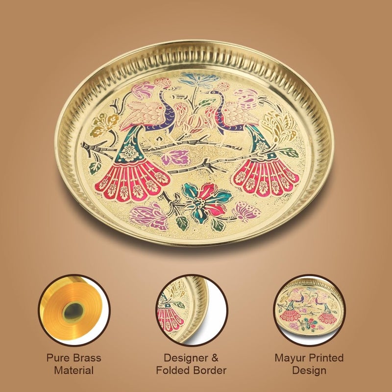PIEPOT Brass Pooja Plate Puja Thali Arti Thali Traditional Designed Handcrafted Thal for Puja Ghar Home Office Mandir Diwali Weeding Return Gift Items 10 inch - Image 3