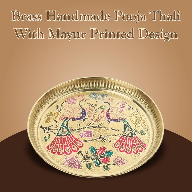 PIEPOT Brass Pooja Plate Puja Thali Arti Thali Traditional Designed Handcrafted Thal for Puja Ghar Home Office Mandir Diwali Weeding Return Gift Items 10 inch - Image 4