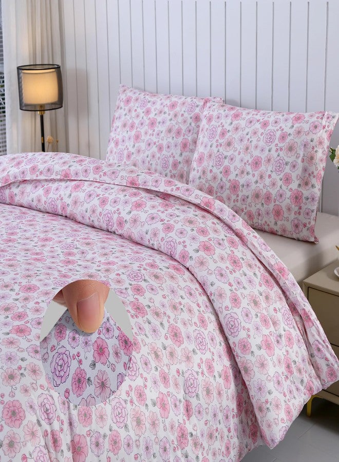 MAG 3Pcs Twin Size Floral Microfiber Jersey Knit Comforter Set,Pink Flower Bedding Comforter set Twin Size,Soft Cooling Bed Set,with 1*comforter and 2*Pillowcases,Best Home Decor Gift for Girls and Women. - Image 1