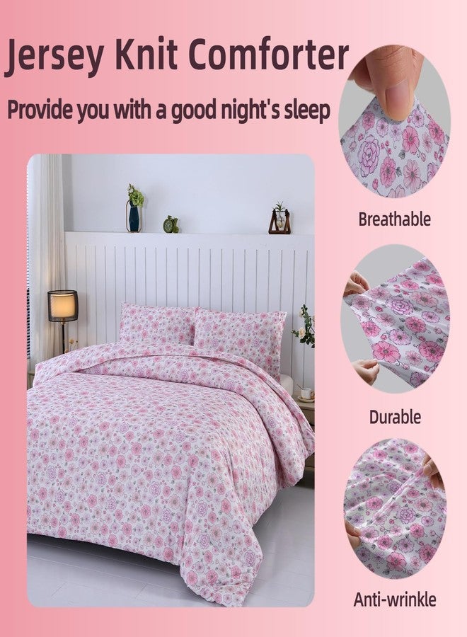 MAG 3Pcs Twin Size Floral Microfiber Jersey Knit Comforter Set,Pink Flower Bedding Comforter set Twin Size,Soft Cooling Bed Set,with 1*comforter and 2*Pillowcases,Best Home Decor Gift for Girls and Women. - Image 3
