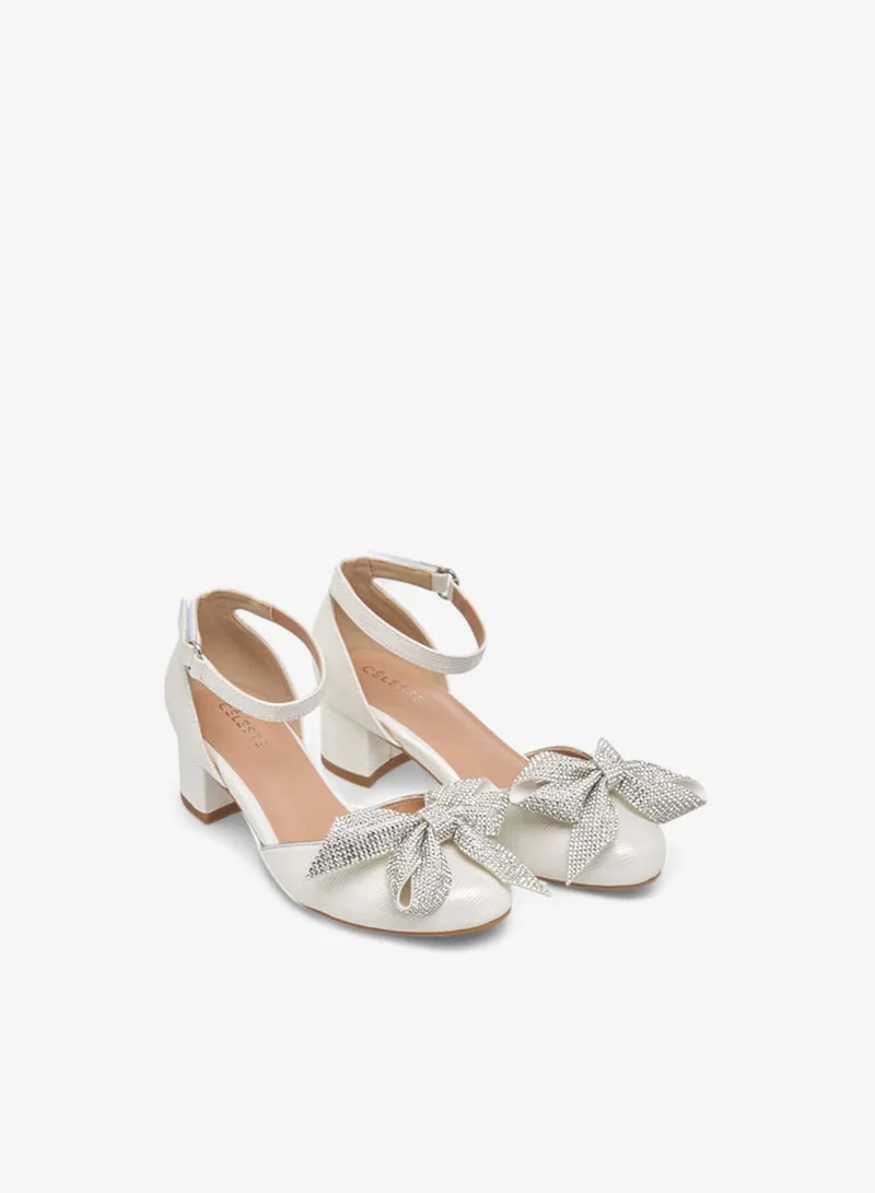 سيليست حذاء بناتي بكعب مربع مزين بفيونكة وإغلاق بشريط لاصق من تشكيلة رمضان