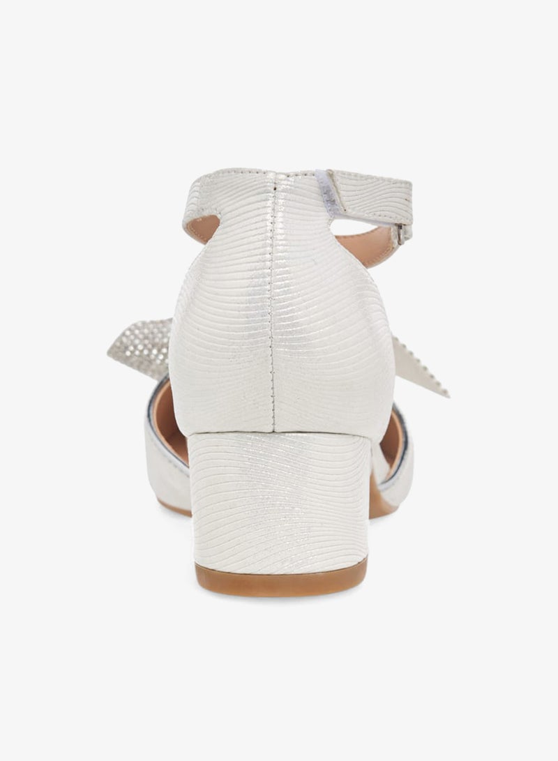 Celeste Girls Bow Applique Block Heel Shoes With Hook And Loop Closure - Image 5