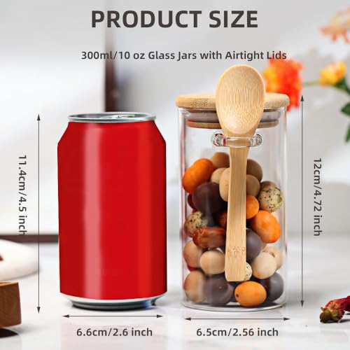 Recceng Glass Sugar Container with Spoon, 8 Pack 10oz Glass Tea Jars with Bamboo Lids and Spoons, Loose Leaf Tea Containers for Coffee Beans, Brown Sugar, Nuts, Candy, Bath Salts - Image 2