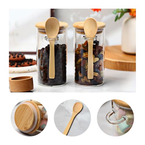 Recceng Glass Sugar Container with Spoon, 8 Pack 10oz Glass Tea Jars with Bamboo Lids and Spoons, Loose Leaf Tea Containers for Coffee Beans, Brown Sugar, Nuts, Candy, Bath Salts - Image 4