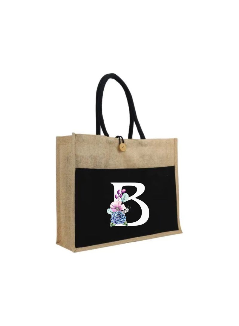 PRINTSHOP4ME Jute Bag Initial Letter Printed Design–Reusable,Durable Tote Bag For Gifting Or Everyday Use|Used For Festive Celebrations&Gifts For Special Person - Image 1