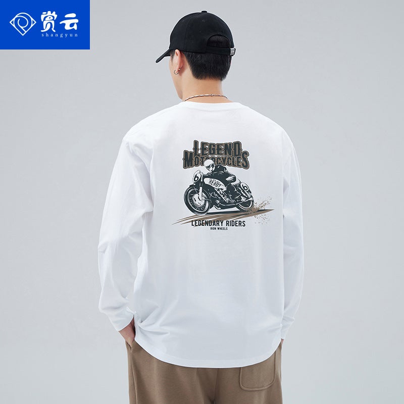 Yuyun 2024 Spring New American Fashion Motorcycle Drop-Shoulder Heavy Cotton Outer Wear Inner Long Sleeve T-Shirt For Men - Image 2