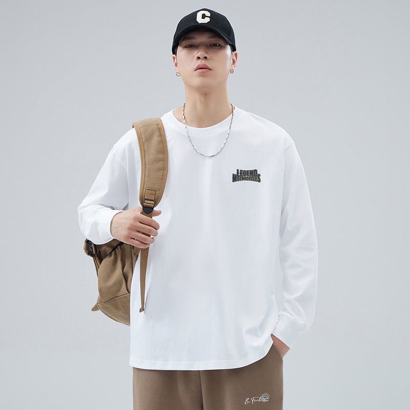 Yuyun 2024 Spring New American Fashion Motorcycle Drop-Shoulder Heavy Cotton Outer Wear Inner Long Sleeve T-Shirt For Men - Image 4