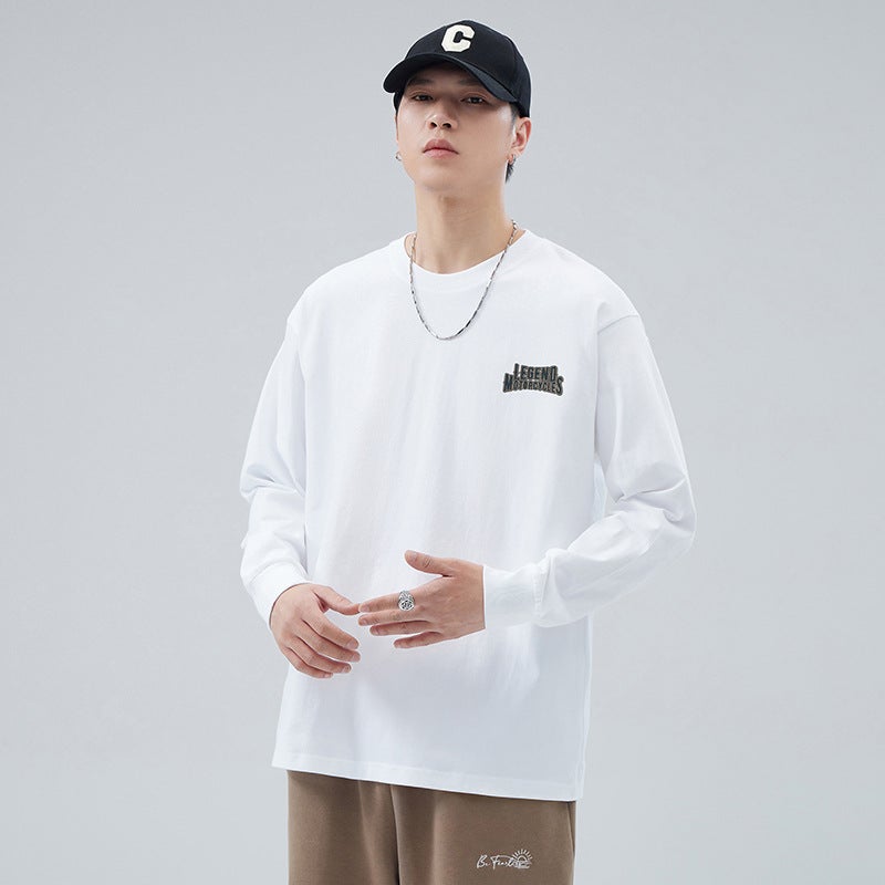 Yuyun 2024 Spring New American Fashion Motorcycle Drop-Shoulder Heavy Cotton Outer Wear Inner Long Sleeve T-Shirt For Men - Image 3