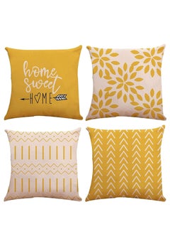 MIXDE Pillow Covers 18x18 Set of 4, Modern Sofa Throw Pillow Cover, Decorative Outdoor Linen Fabric Pillow Case for Couch Bed Car Home Sofa Couch Decoration 45x45cm (Yellow, 18x18, Set of 4)  - Image 1
