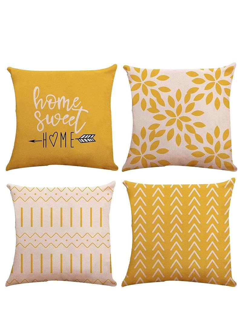 MIXDE Pillow Covers 18x18 Set of 4, Modern Sofa Throw Pillow Cover, Decorative Outdoor Linen Fabric Pillow Case for Couch Bed Car Home Sofa Couch Decoration 45x45cm (Yellow, 18x18, Set of 4)  - Image 1