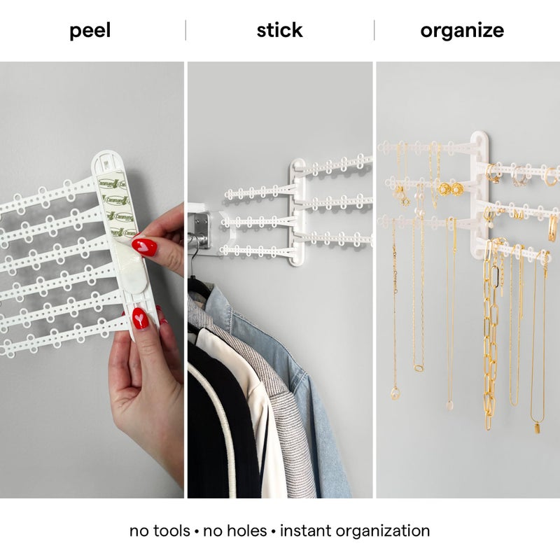 All Hung Up 6-Tier 6" Wall Jewelry Organizer, Command Strips included for Easy Hanging, 120 Hole Earring Organizer, Necklace Organizer, Bracelet Holder, Ring Holder, Rotating Branches (White 6-TIer) - Image 5