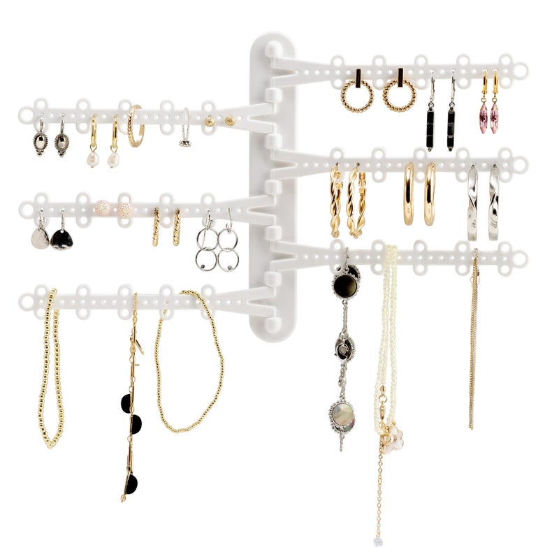 All Hung Up 6-Tier 6" Wall Jewelry Organizer, Command Strips included for Easy Hanging, 120 Hole Earring Organizer, Necklace Organizer, Bracelet Holder, Ring Holder, Rotating Branches (White 6-TIer) - Image 1
