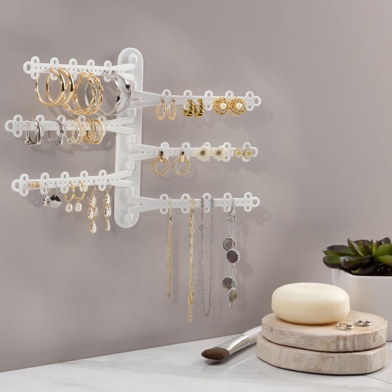 All Hung Up 6-Tier 6" Wall Jewelry Organizer, Command Strips included for Easy Hanging, 120 Hole Earring Organizer, Necklace Organizer, Bracelet Holder, Ring Holder, Rotating Branches (White 6-TIer) - Image 2