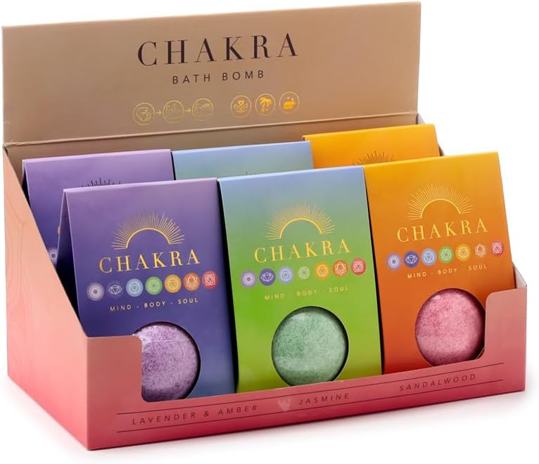 Puckator Chakra Bath Bomb in Gift Box Birthday Gifts for Mum or Her Gifts for Girls Bath Bomb for Women Spiritual Self Care Gifts for Women Bathbombs Bath Accessories Relaxation