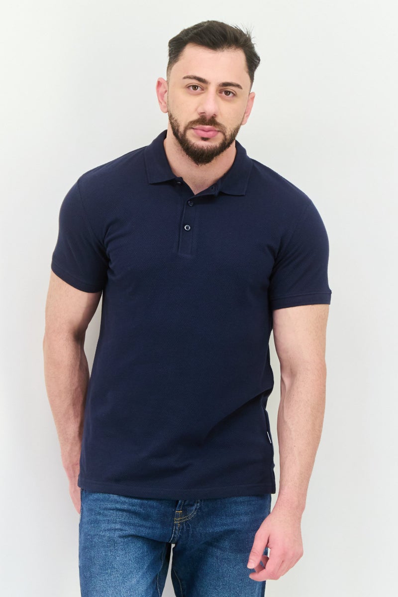 Peter Werth قميص بولو قصير الأكمام بتصميم عادي للرجال، كحلي - Image 1