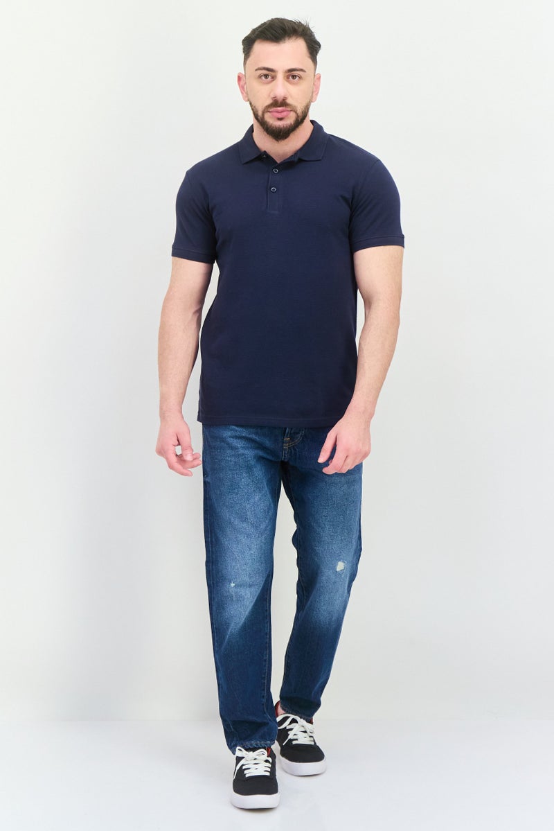 Peter Werth قميص بولو قصير الأكمام بتصميم عادي للرجال، كحلي - Image 4