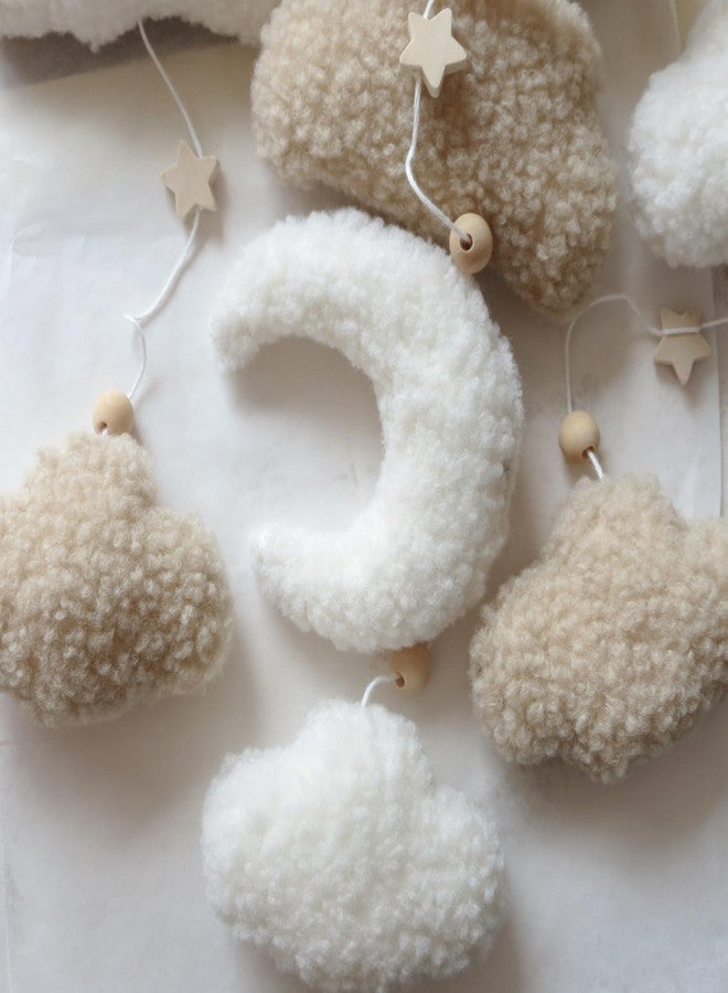 Goukurlsma Neutral Boho Cloud Mobile for Crib with Moon Neutral Baby Crib Mobile Boho Crib Mobile Boucle Baby Mobile for Crib Bassinet - Image 5