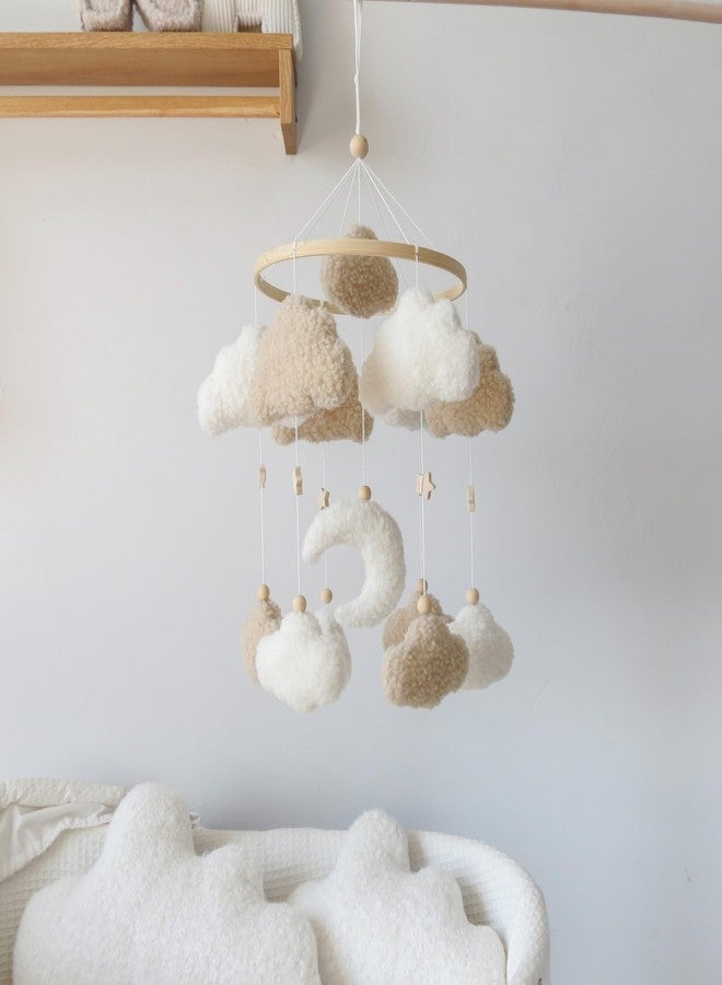 Goukurlsma Neutral Boho Cloud Mobile for Crib with Moon Neutral Baby Crib Mobile Boho Crib Mobile Boucle Baby Mobile for Crib Bassinet - Image 3