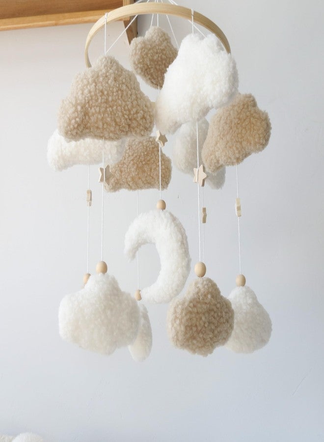 Goukurlsma Neutral Boho Cloud Mobile for Crib with Moon Neutral Baby Crib Mobile Boho Crib Mobile Boucle Baby Mobile for Crib Bassinet - Image 4