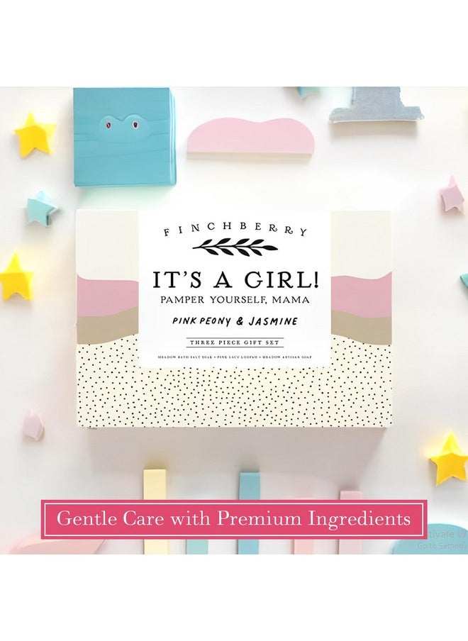 FinchBerry FinchBerry 3-Piece Gift Set - It’s A Girl! Baby Shower Gift, New Mom Care Package, First-Time Mom Gifts, Baby Girl Gift - Includes Handmade Shea Butter Soap(4.5oz), Bath Soak (20oz) & Hand Cream (1oz)  - Image 4
