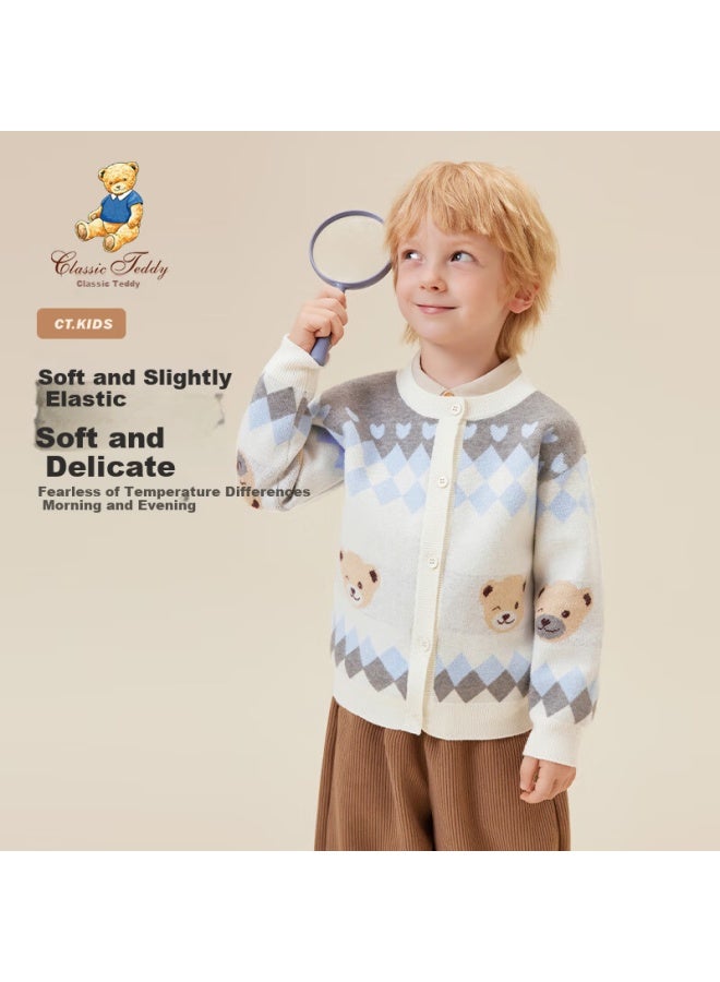 Classic Teddy Kids Sweater Uni Children's Knitwear Spring Crew Neck Cardigan Jacket Off-white 100 - Image 1