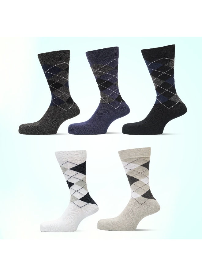 Weave Joy Men's Socks standered Size,5 Pairs,Business Formal Soft Breathable,Cotton Crew Calf High Socks - Image 1