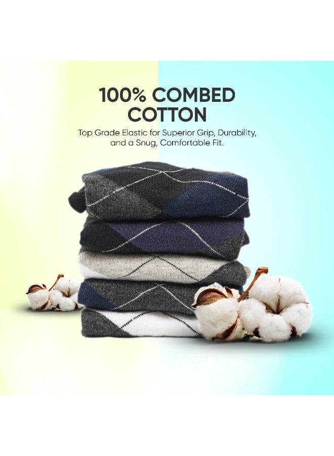 Weave Joy Men's Socks standered Size,5 Pairs,Business Formal Soft Breathable,Cotton Crew Calf High Socks - Image 2
