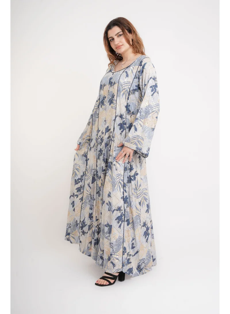 IKKXA Floral Elegance Modern Jalabiya IN105 Blue