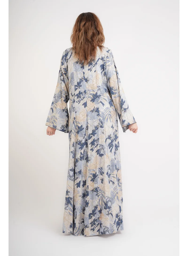 IKKXA Floral Elegance Modern Jalabiya IN105 Blue