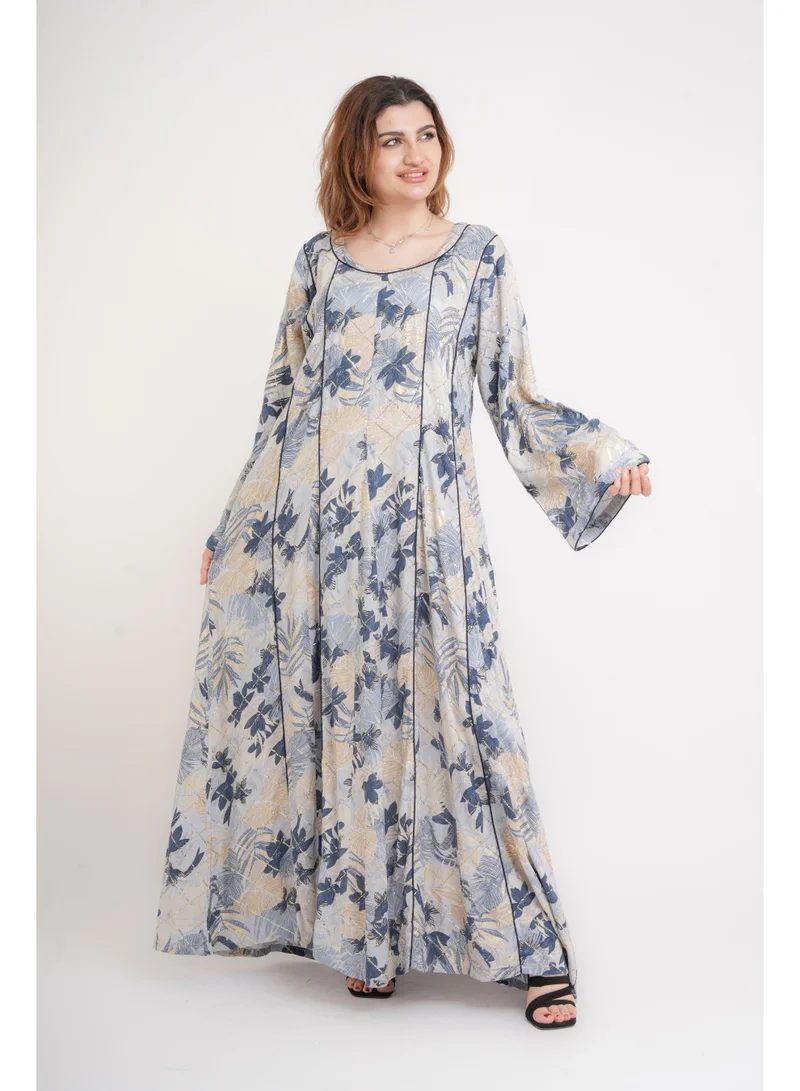 IKKXA Floral Elegance Modern Jalabiya IN105 Blue
