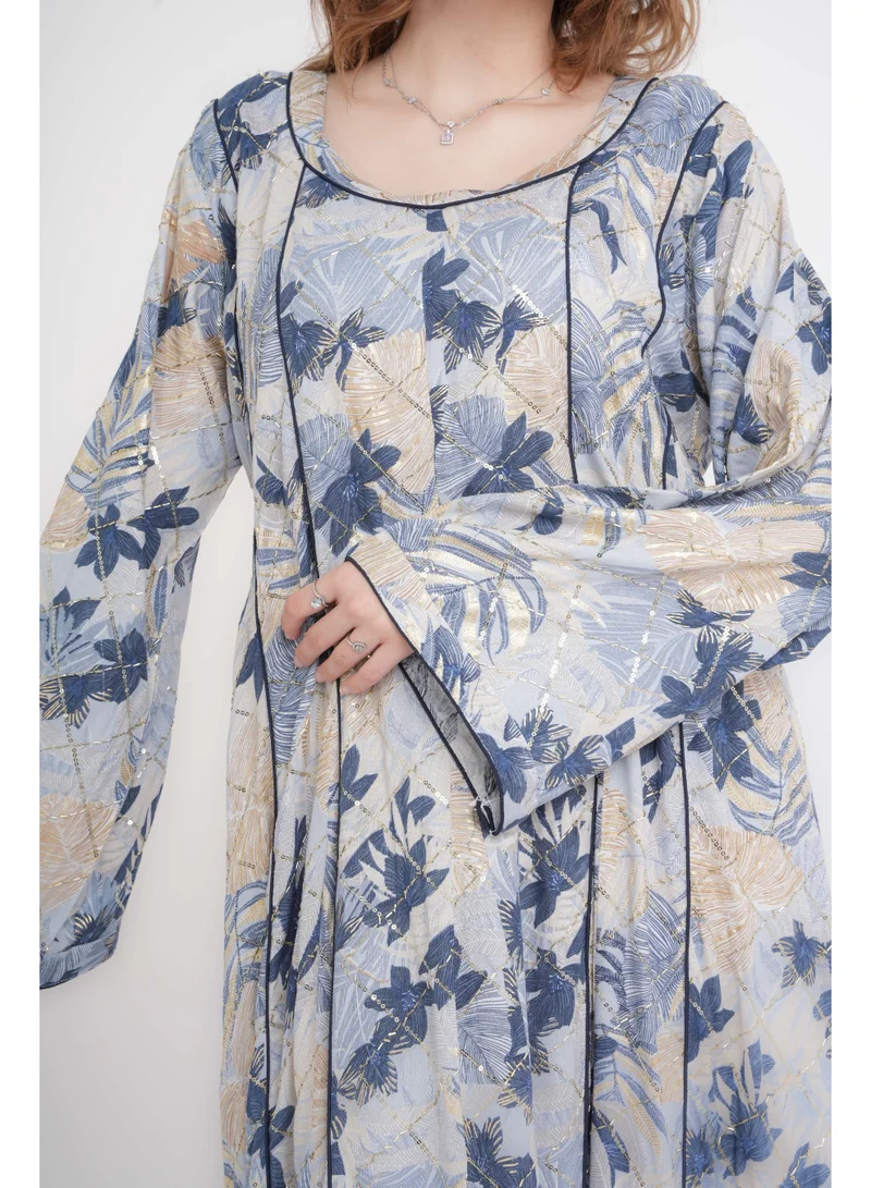 IKKXA Floral Elegance Modern Jalabiya IN105 Blue