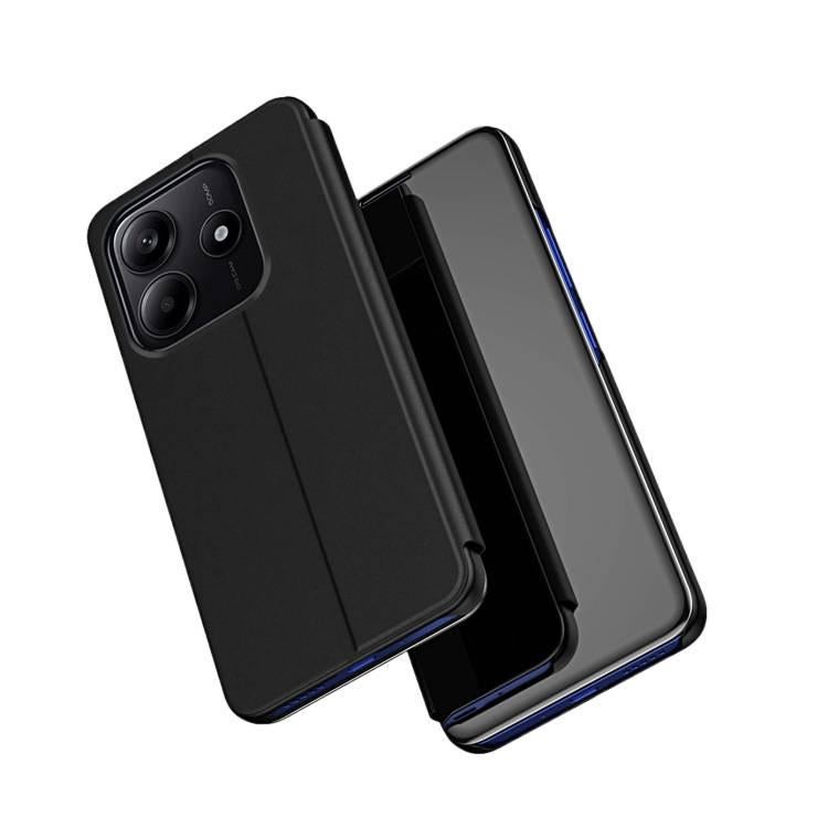 غطاء واقي بPlastic لـ Redmi Note 13 Pro مع حماية من السقوط ومقاومة بصمات الأصابع مع مقاوم للصدمات مع حامل قابل للطي مع غطاء مرآة قابل للطي باللون أسود بوظيفة حامل مع مرآة من البلا. - Image 1