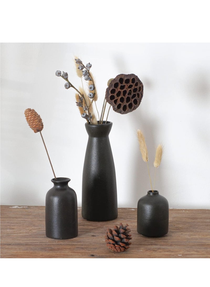TRASSLE Ceramic vase Set-3 Small Flower vases for Decor,Modern Boho Farmhouse Home Decor,Decorative vase for Pampas Grass&Dried Flowers,idea Shelf,Table,Bookshelf,Entryway- Distressed  - Image 5