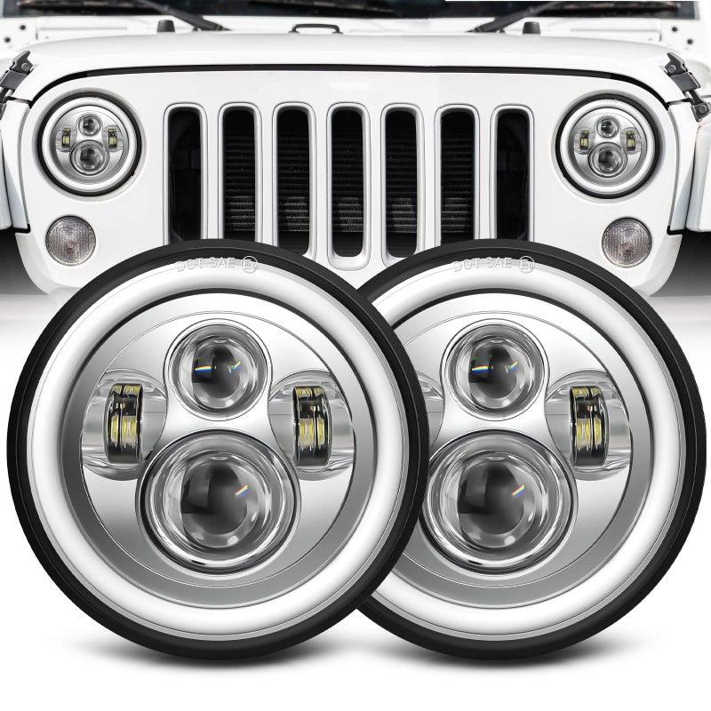 ZIMABLUE 7 inch led Headlight Chrome Round Projector 7 inch Halo led Headlight H6024 DOT Approved HiLo Beam DRL Amber Turn Signal Compatible with Jeep Wrangler JK TJ CJ Compatible with Chevy miata