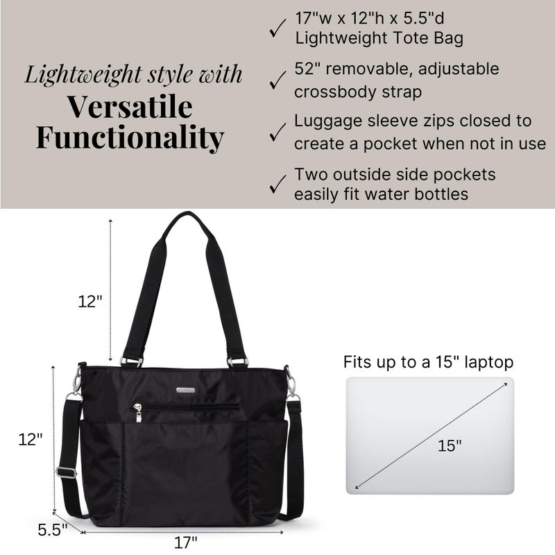 Baggallini Essential Laptop Tote - Work Tote Bag with Laptop Sleeve - Lightweight Travel Crossbody Shoulder Bag for Women, Black - Image 4