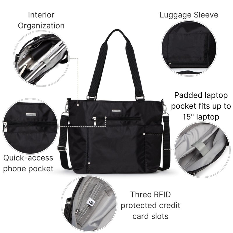 Baggallini Essential Laptop Tote - Work Tote Bag with Laptop Sleeve - Lightweight Travel Crossbody Shoulder Bag for Women, Black - Image 3