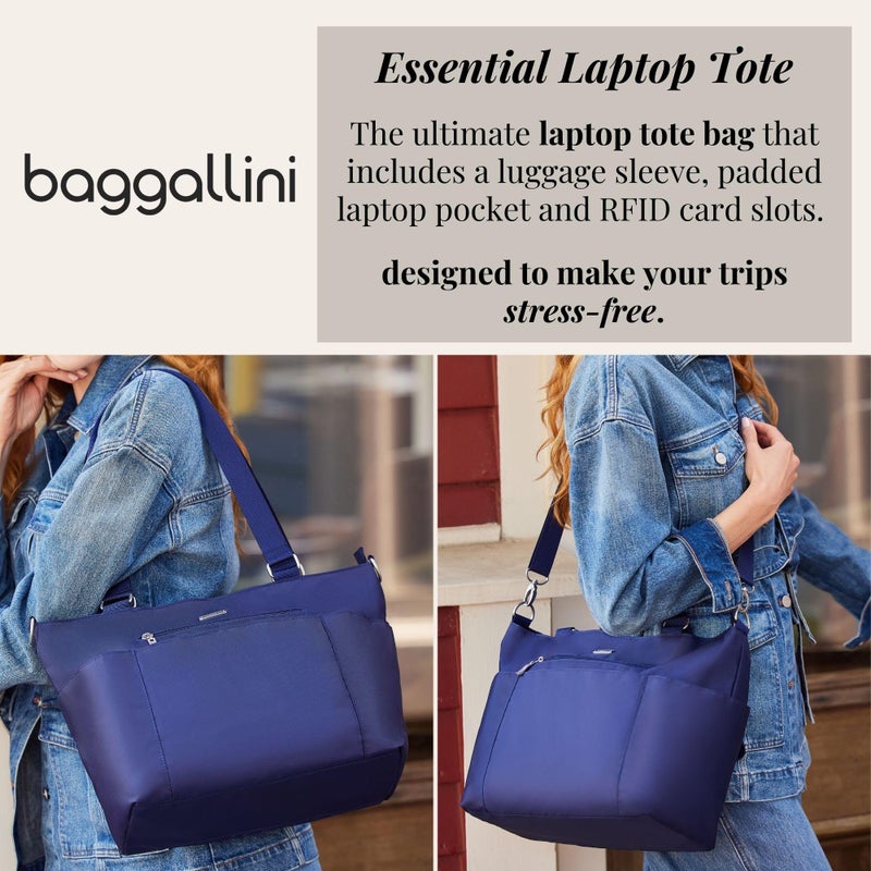 Baggallini Essential Laptop Tote - Work Tote Bag with Laptop Sleeve - Lightweight Travel Crossbody Shoulder Bag for Women, Black - Image 2
