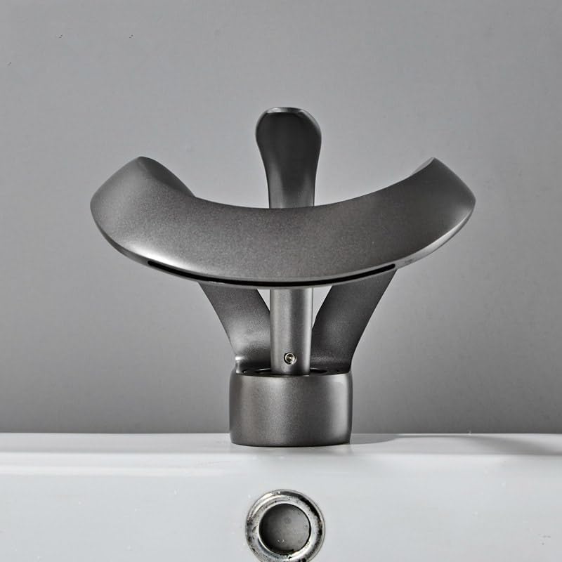 waqif Water Tap Bathroom Basin Faucet Grey Bathroom Brass Single Handle Waterfall Mixer Tap Style Hot Cold Water Brass Basin Crane Mixer Taps,Grey - Image 4