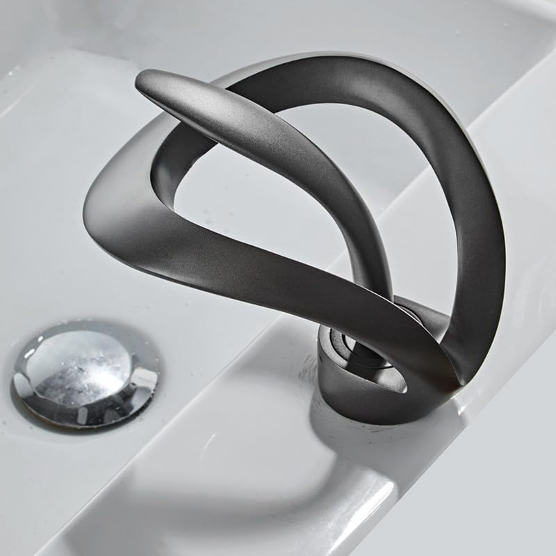 waqif Water Tap Bathroom Basin Faucet Grey Bathroom Brass Single Handle Waterfall Mixer Tap Style Hot Cold Water Brass Basin Crane Mixer Taps,Grey - Image 3