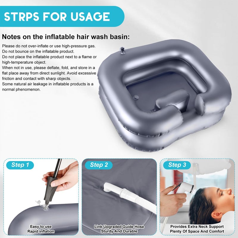 Inflatable Shampoo Basin, Loc Detox Tub for Dreads, Shampoo Buddy Bowl for Bedridden, Disabled,Injured with 2.5 GL Portable Water Shower Bagï¼ˆSilveryï¼‰ - Image 4