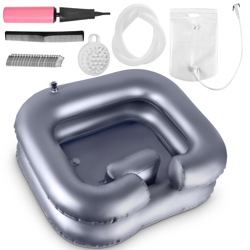Inflatable Shampoo Basin, Loc Detox Tub for Dreads, Shampoo Buddy Bowl for Bedridden, Disabled,Injured with 2.5 GL Portable Water Shower Bagï¼ˆSilveryï¼‰ - Image 1