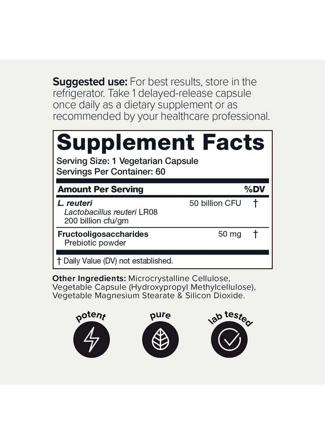 تونيق Toniiq 50 Billion CFU Lactobacillus Reuteri Probiotic 50mg لكل وجبة - L Reuteri Probiotics - أعلى عدد وحدات تشكيل مستعمرة Lactobacillus Reuteri Probiotic - 60 كبسولة نباتية - 60 وجبة  - Image 2