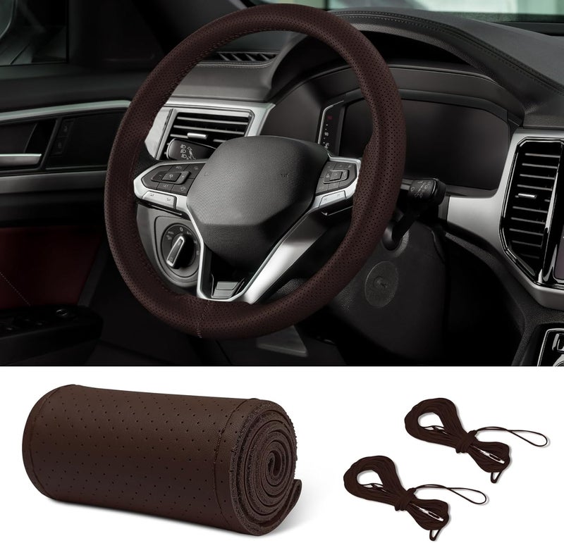 HEVLE Leather Steering Wheel Cover - 15 Inch - Image 1